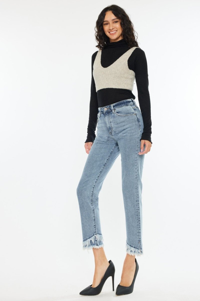 Kancan Raw Hem High Rise Straight Jeans - Bottoms Sale